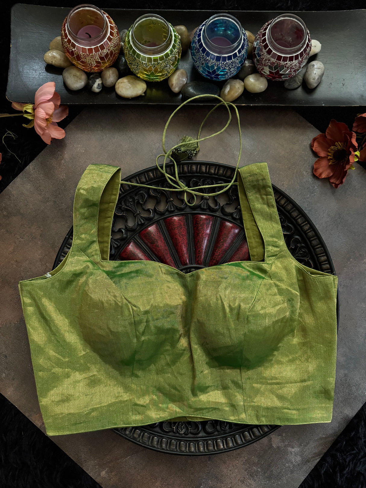 Parrot Green Tissue Sleeveless Blouse 36