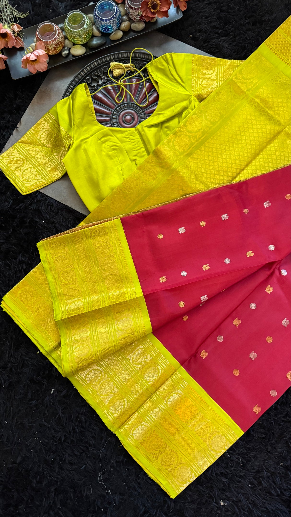 Maroon Parrot Green Gadwal Handloom Pure Silk