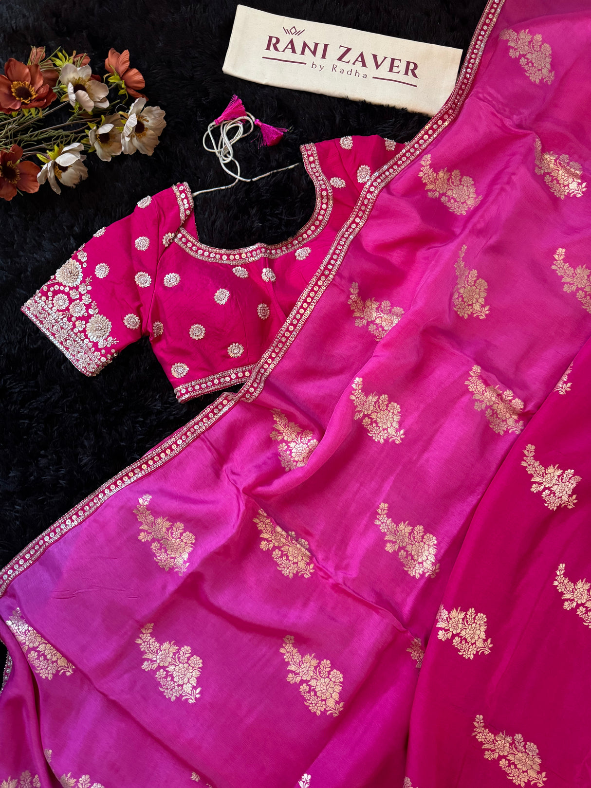 Pink Munga Silk With Heavy Embroidered Blouse