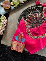 Pink Pure Silk Hand Embroidered With Narali Style Gold Zari Border 38