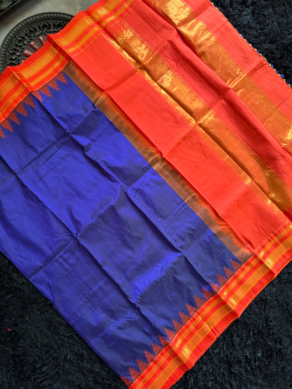 Royal  Blue Chilli Red Ilkal Pure Silk