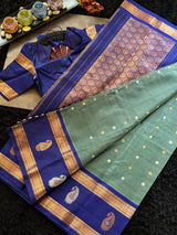 Sage Green Dark Blue Gadwal Handloom Pure Silk