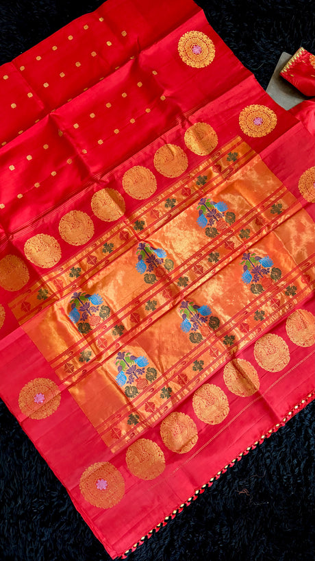 Red Maharani Paithani Handloom Pure Silk