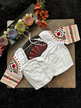 White Hand Embroidered Blouse 36 Red Green
