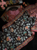 Black Tussar Silk Hand Painted