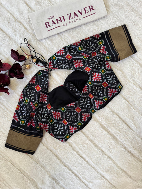 Black Ikkat Pure Silk Blouse 38