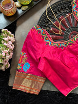 Pink Pure Silk Hand Embroidered With Narali Style Gold Zari Border 38