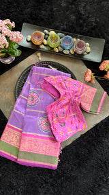 Lavender Ikkat Kanchi Fusion Handloom Pure Silk