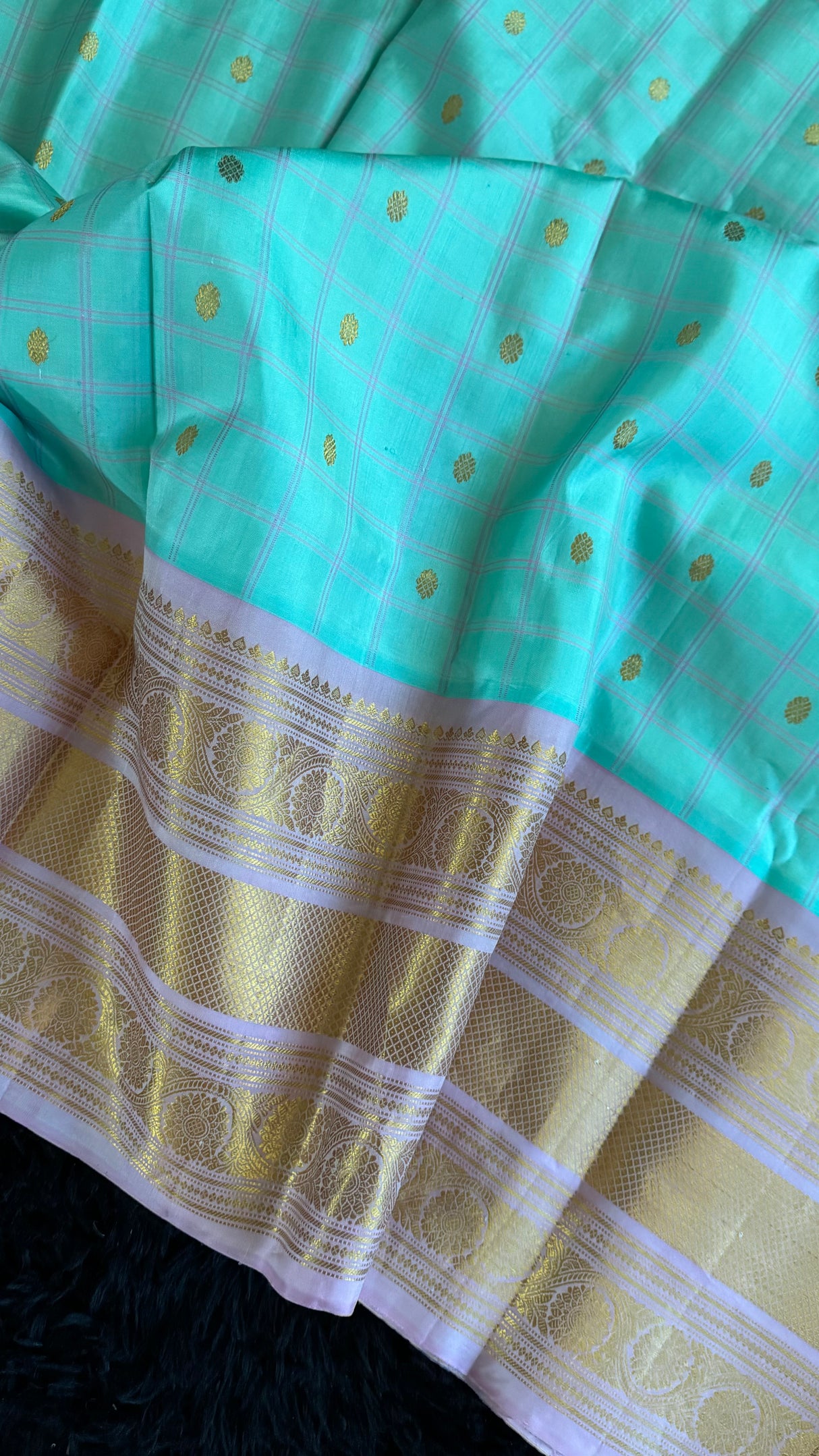 Turquoise Light Pink Gadwal Handloom Pure Silk