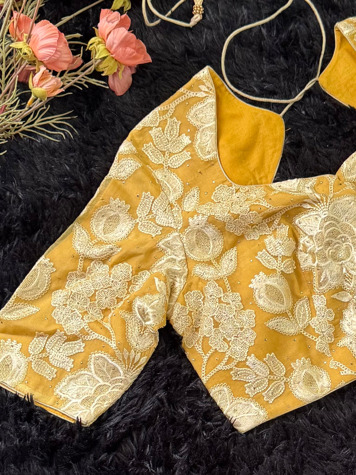 Mustard Yellow Chikankari Style Embroidered Blouse 38