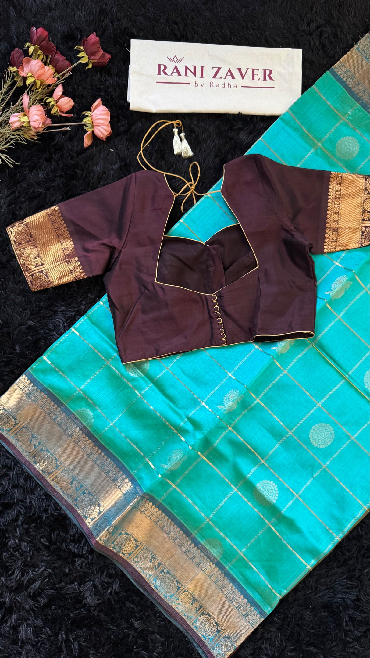 Blue Green mix Palam Pazhamum Silk Cotton Kanchipuram