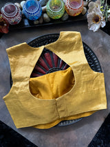 Yellow Gold Tissue Closed Shoulder Sleeveless Blouse 38