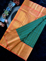 Green Stripes Orange Gadwal Handloom Pure Silk