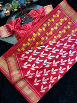 Red Leaf Ikkat Pure Silk Handloom
