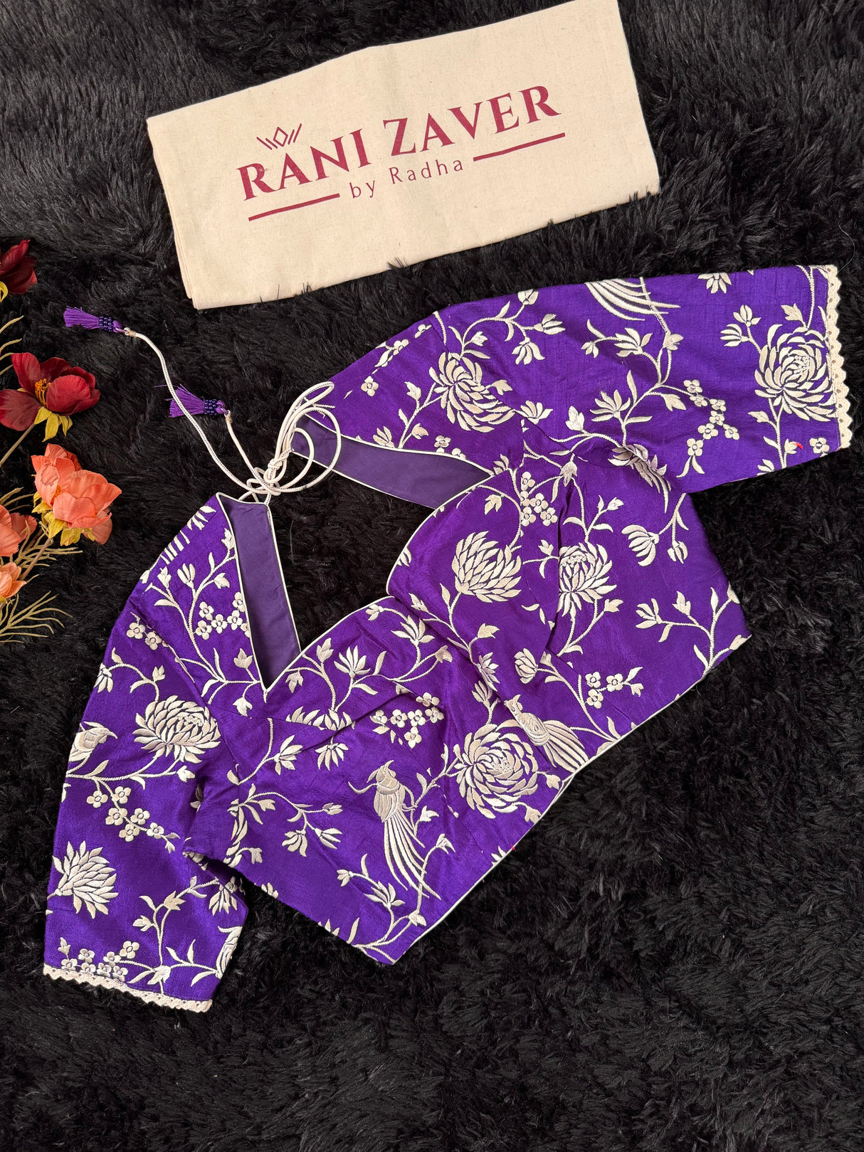 Purple Parsi Embroidered Silk Blouse 38