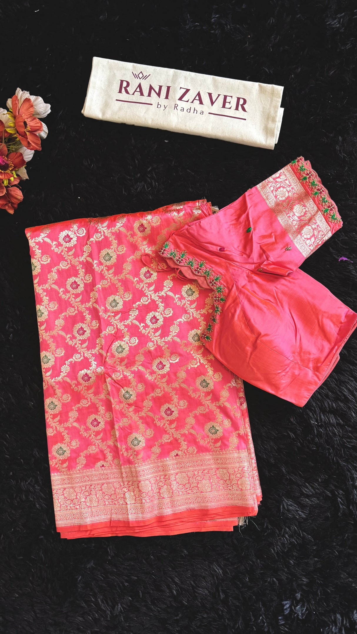 Peach Pink Pure Banaras Katan Silk