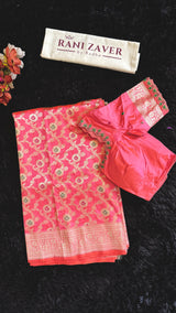 Peach Pink Pure Banaras Katan Silk
