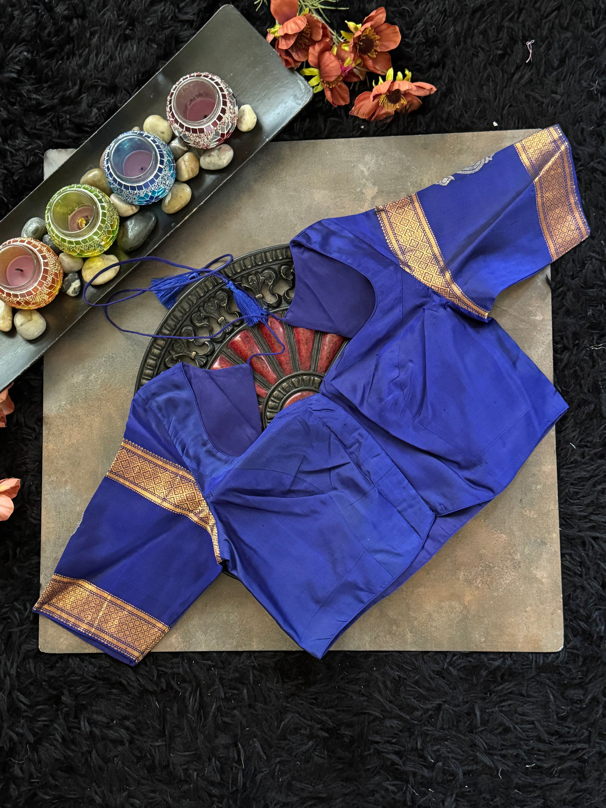 Sage Green Dark Blue Gadwal Handloom Pure Silk