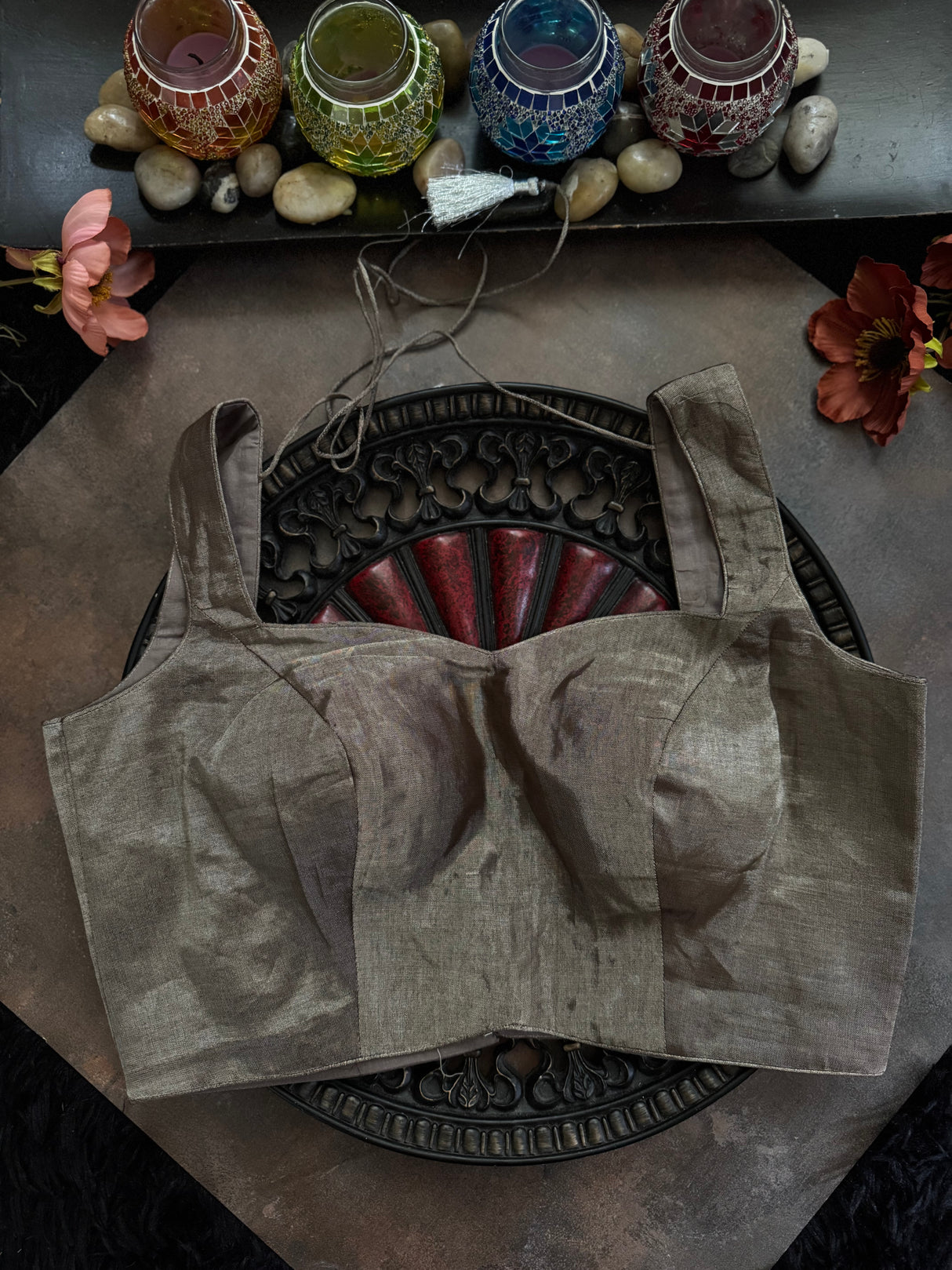 Steel Grey Tissue Sleeveless Blouse 36
