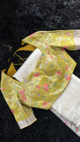Ivory Mangalgiri Pattu With Embroidered Blouse
