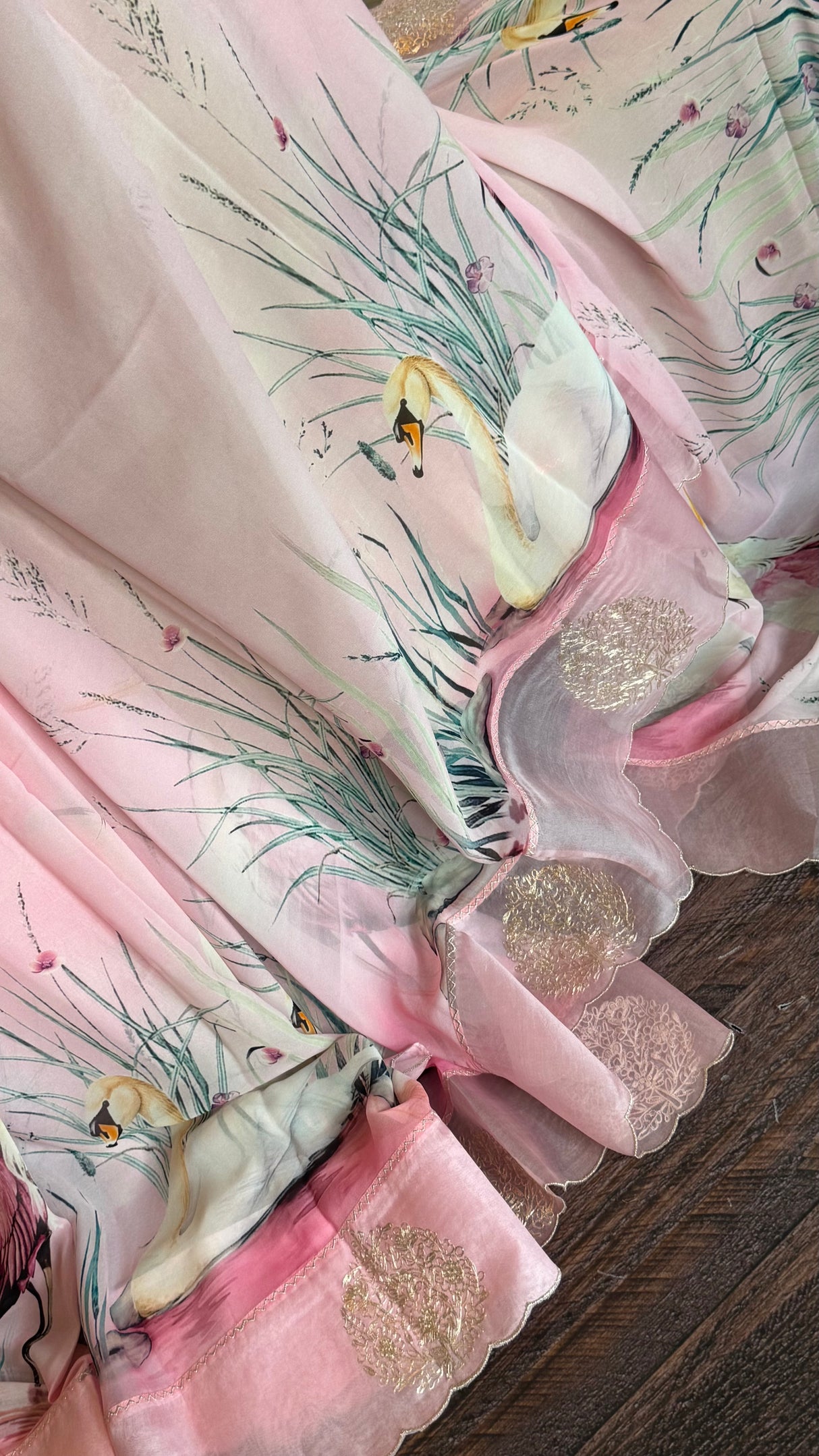 Baby Pink Georgette With Organza Border