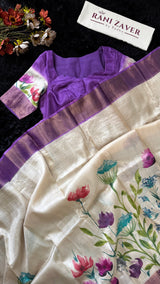 Purple Hand Painted Tussar Silk