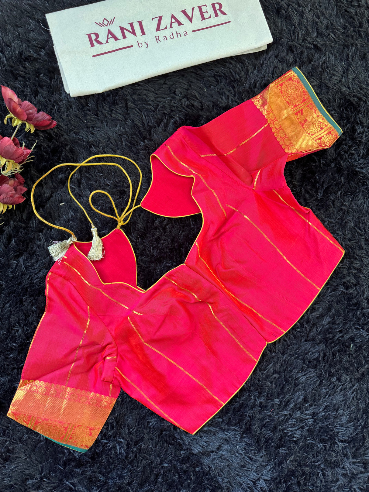 Red Pink mix Palam Pazhamum Silk Cotton Kanchipuram