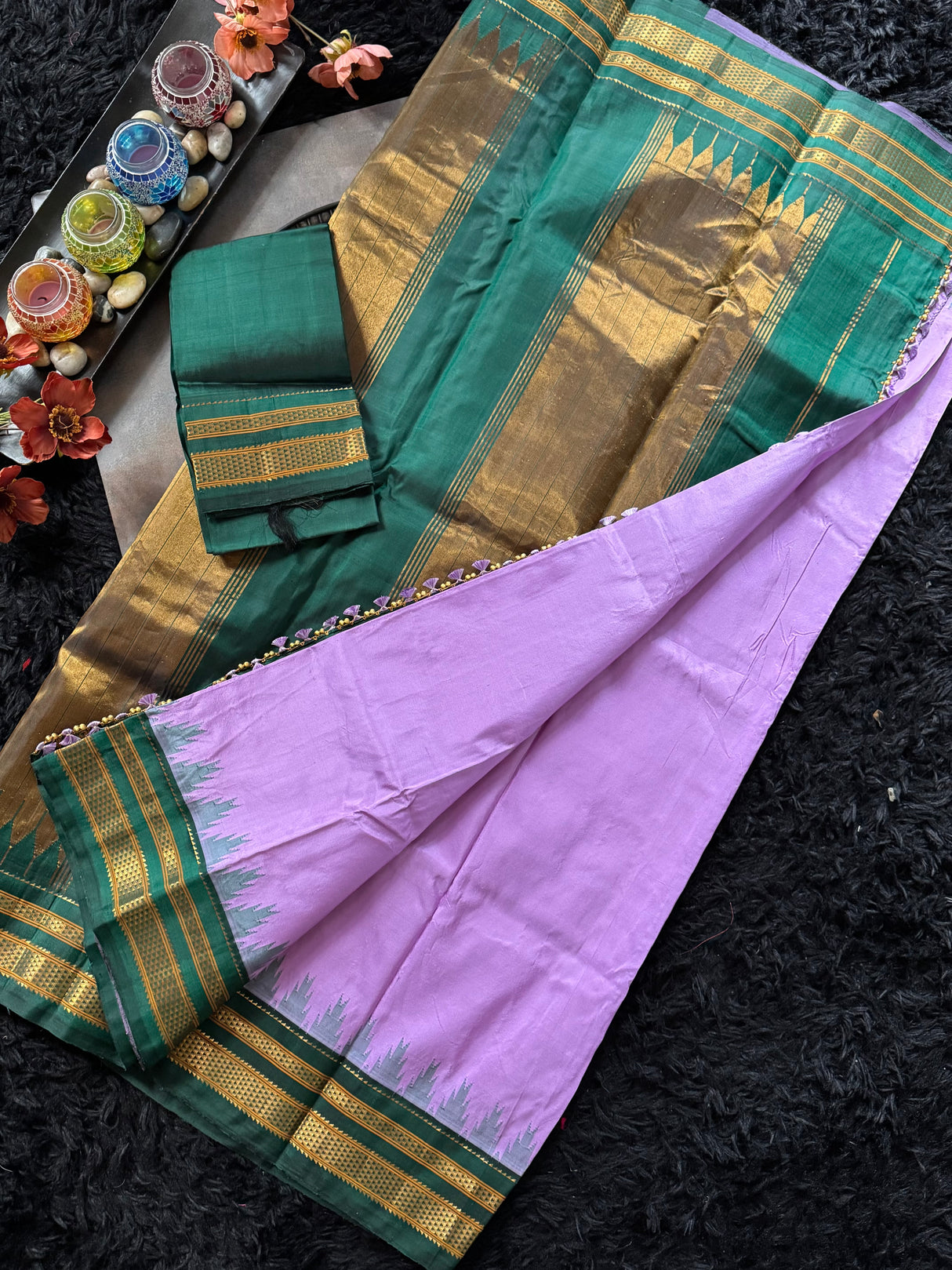 Lavender Bottle Green Ilkal Pure Silk