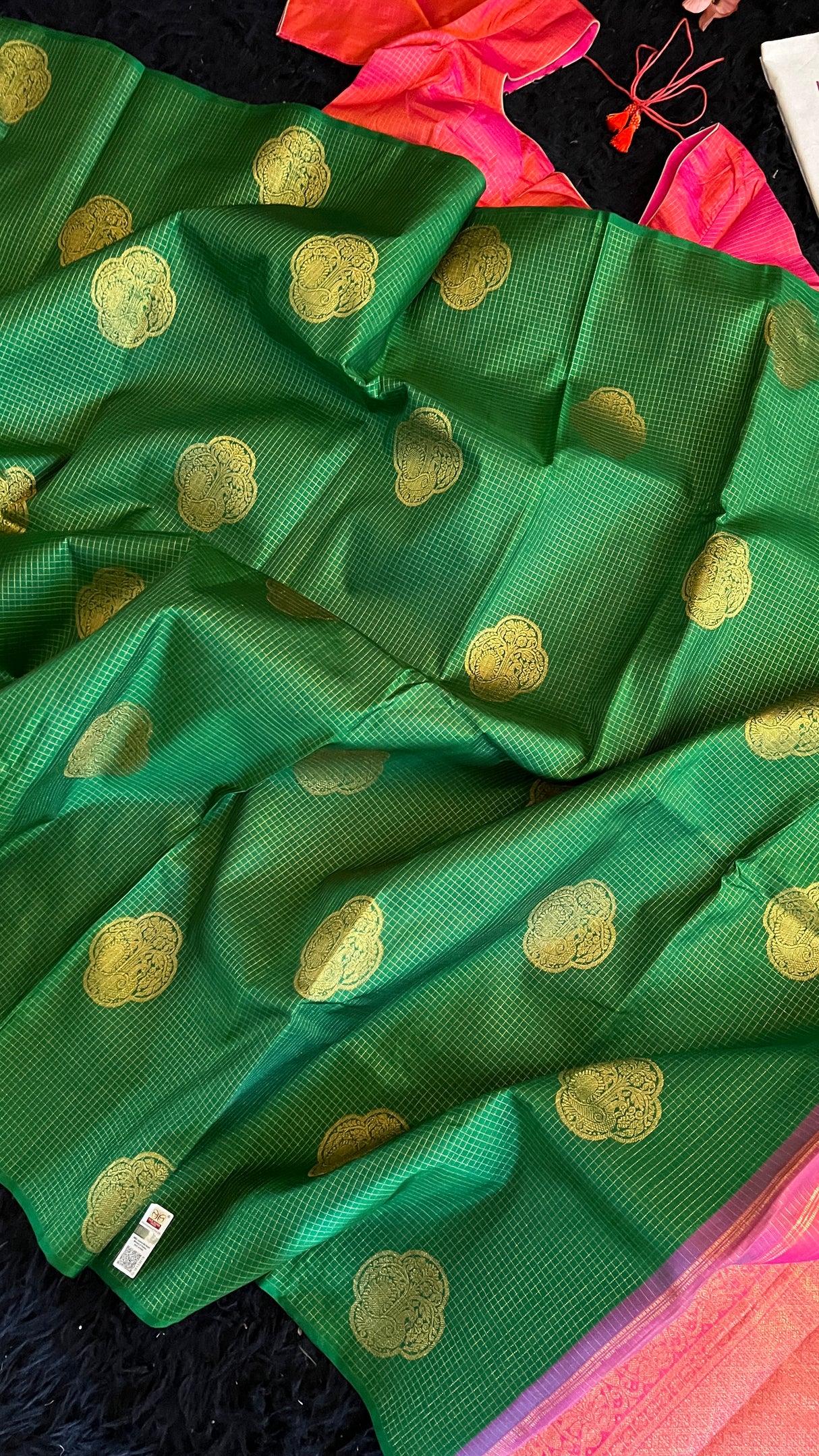 Korvai Kanchipuram borderless pure silk Green