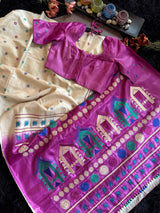 Cream Kosa Tussar Silk With Dolabedi Embroidered Pallu
