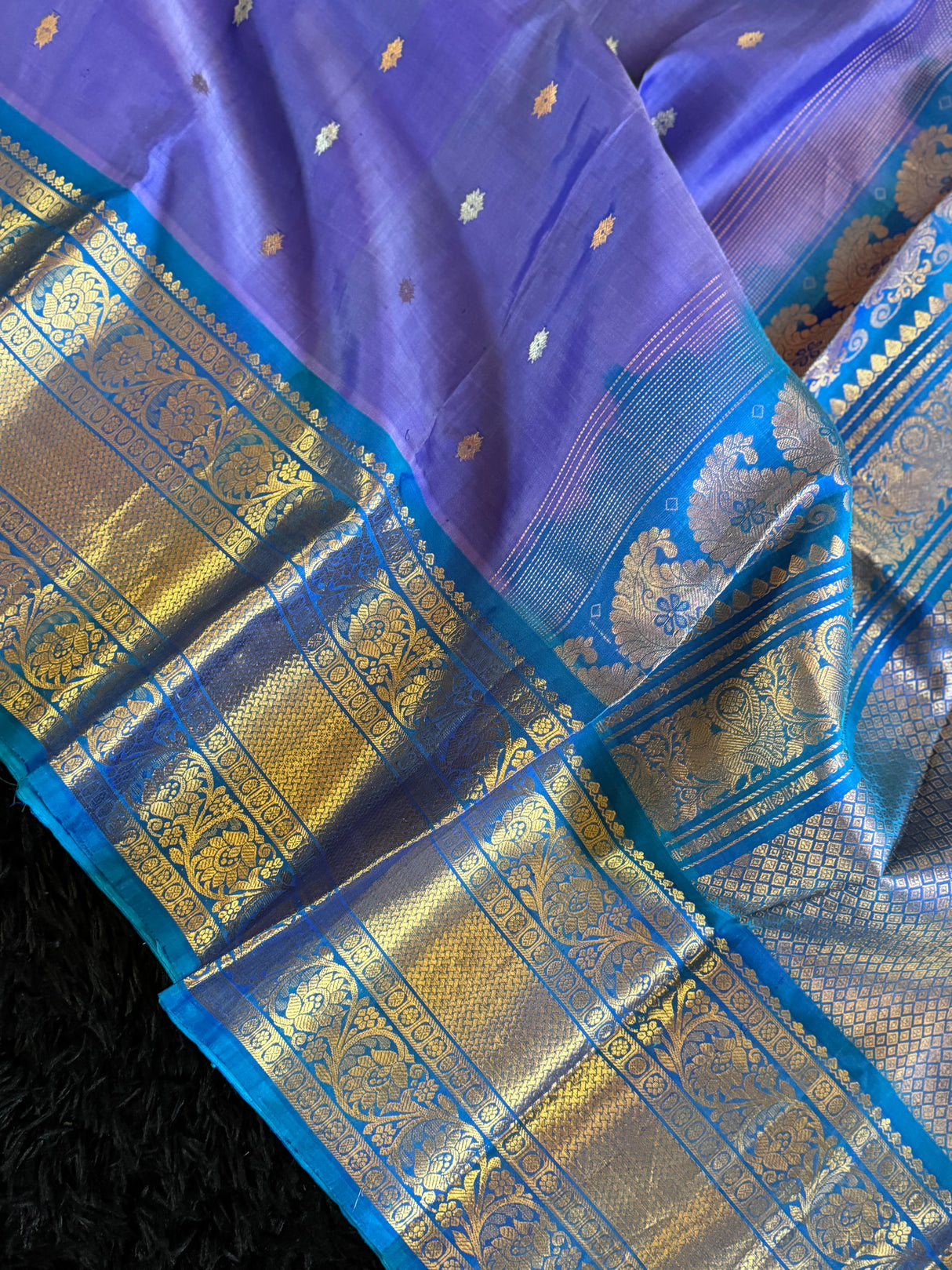 Lavender Teal Gadwal Handloom Pure Silk