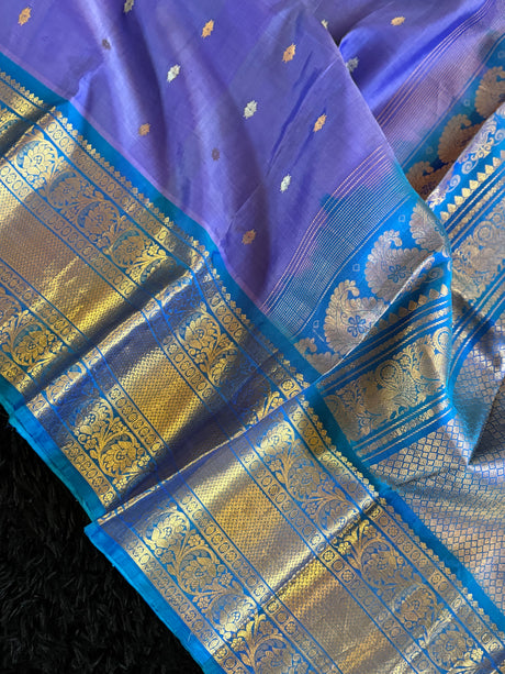 Lavender Teal Gadwal Handloom Pure Silk