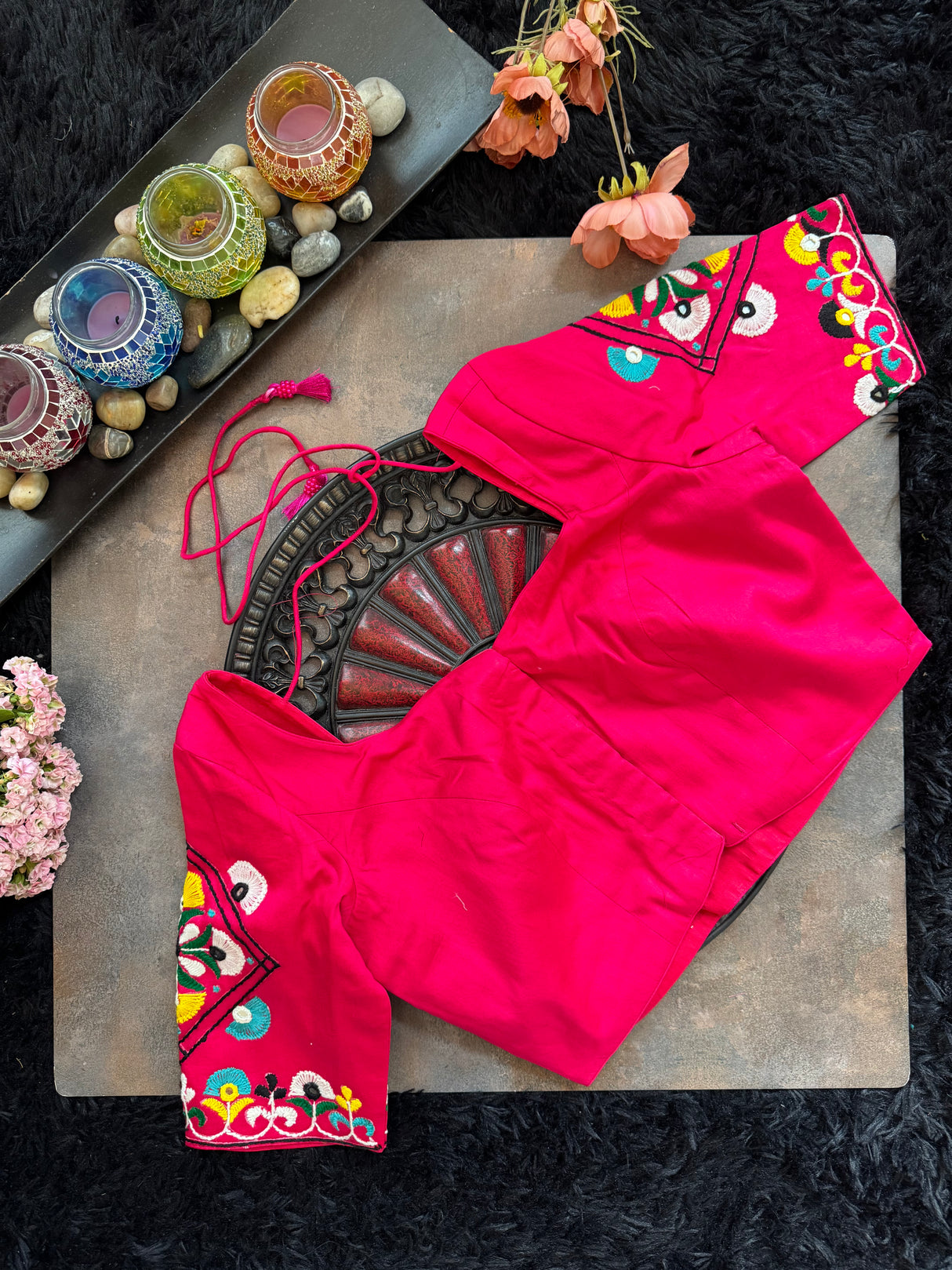 fuchsia Pink Hand Embroidered Blouse 38