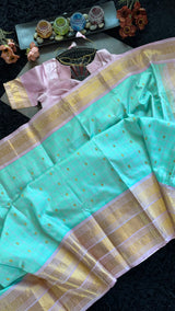 Turquoise Light Pink Gadwal Handloom Pure Silk