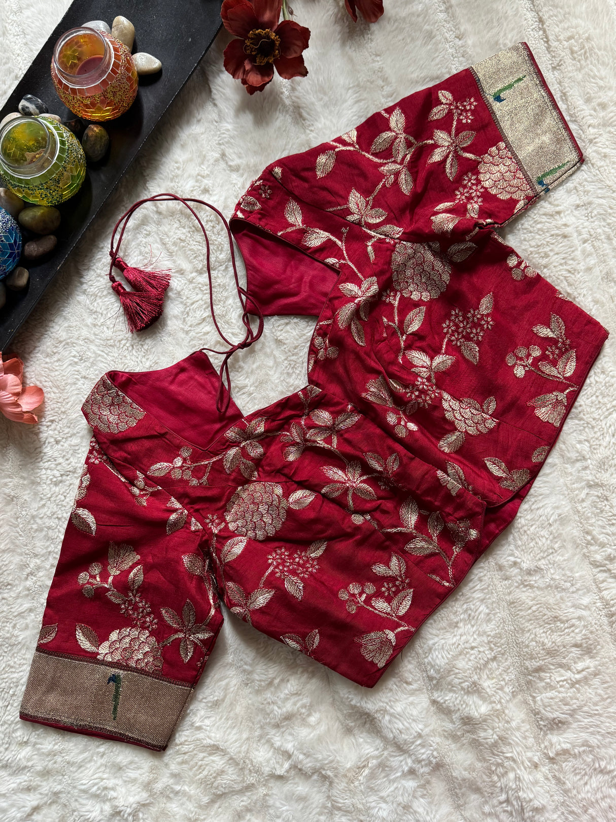 Maroon embroidered Silk Blouse 38