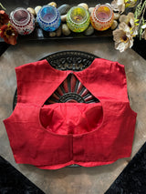 Red Tissue Closed Shoulder Sleeveless Blouse 38