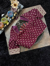 Tissue Kora With Sabyasachi Borders and Wine Designer Blouse