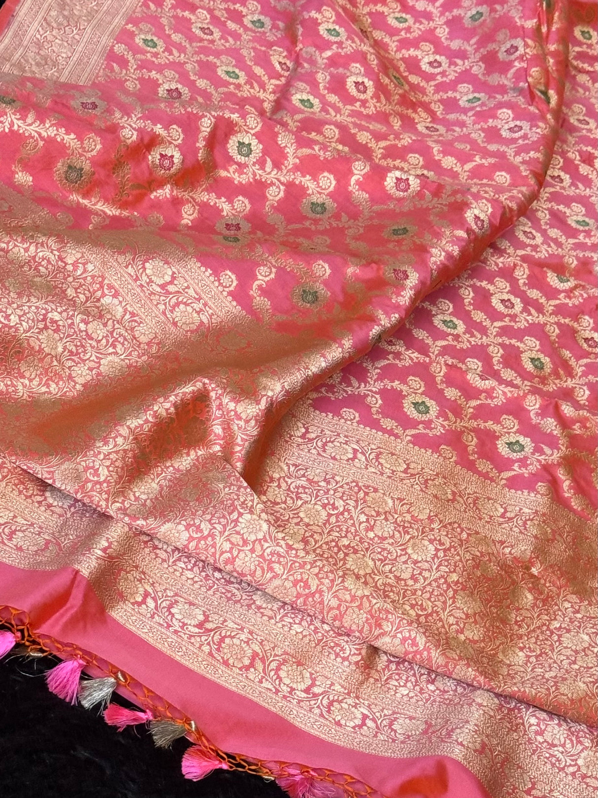 Peach Pink Pure Banaras Katan Silk