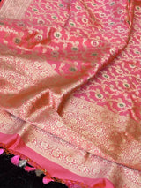 Peach Pink Pure Banaras Katan Silk