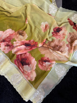 Green Georgette With Organza Border