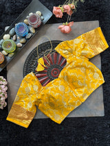 Yellow Jaal Brocade With Narali Style Gold Zari Border 38