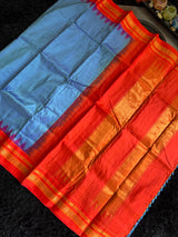 Sky Blue Chilli Red Ilkal Pure Silk