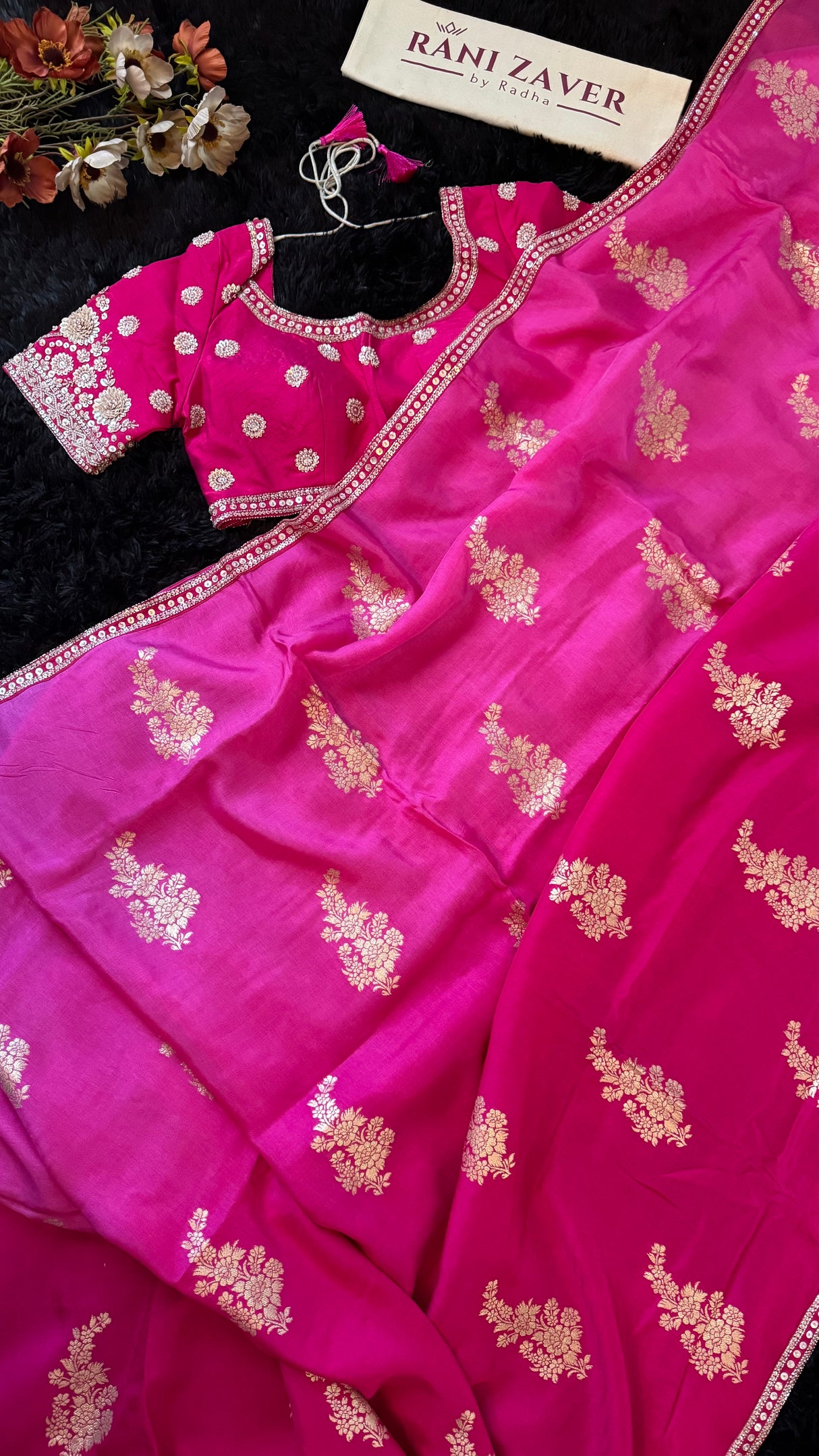 Pink Munga Silk With Heavy Embroidered Blouse