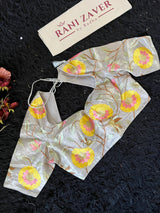 Silver Floral Border Organza