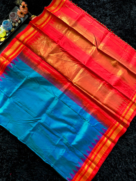 Ananda Blue Chilli Red Ilkal Pure Silk