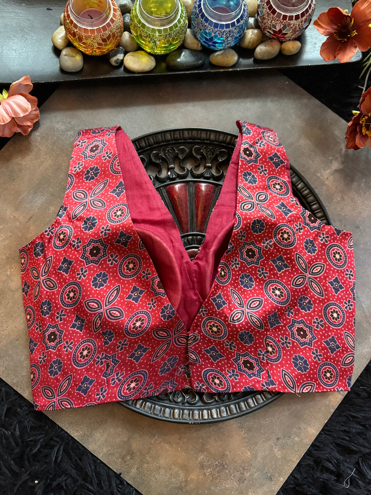 Ajrakh Modal V Neck Sleeveless Blouse 40