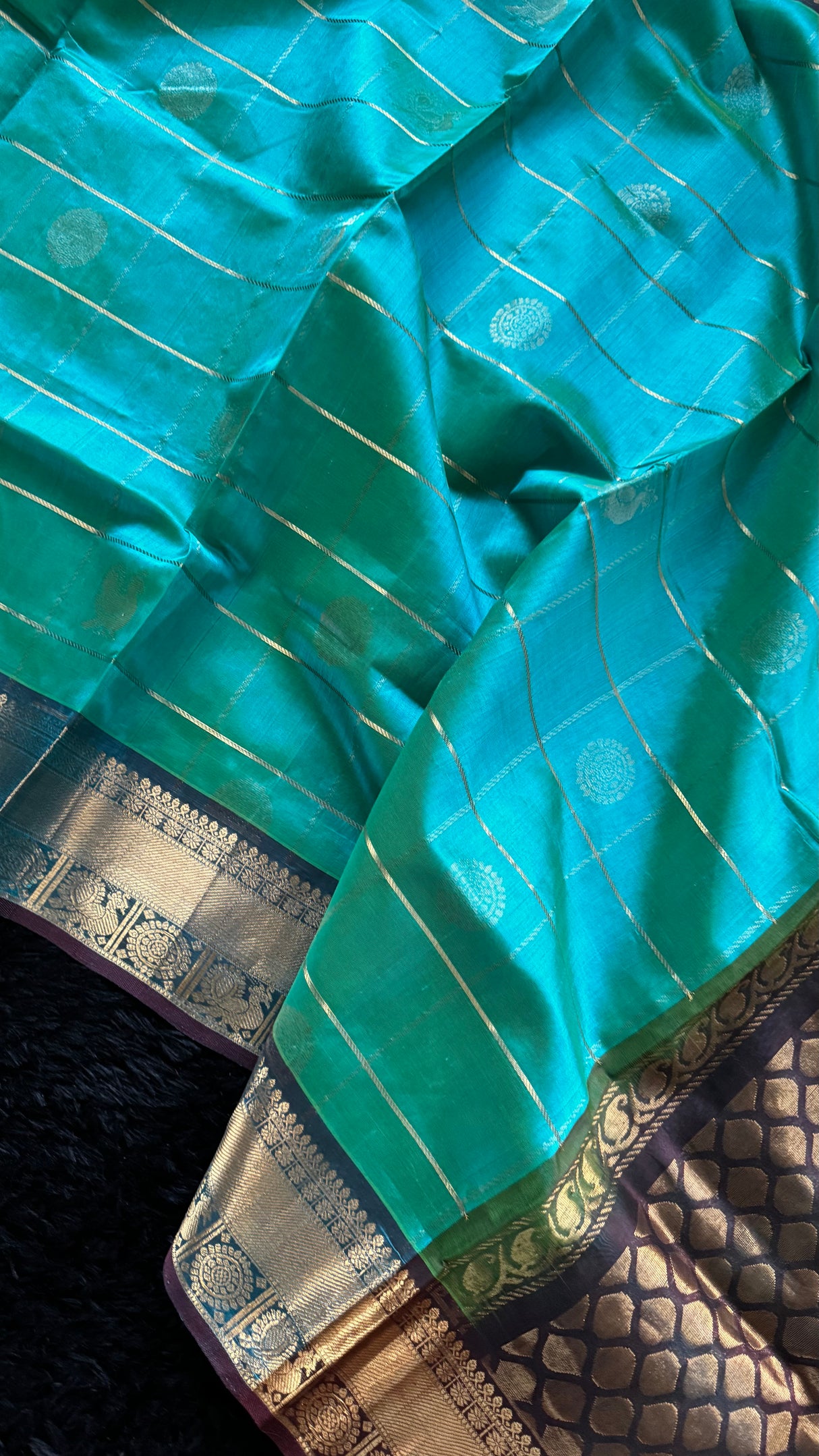Blue Green mix Palam Pazhamum Silk Cotton Kanchipuram
