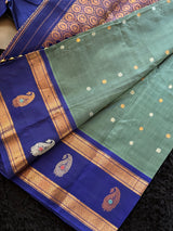 Sage Green Dark Blue Gadwal Handloom Pure Silk