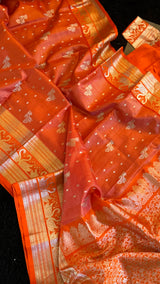 Orange Venkatagiri Pure SIlk Handloom