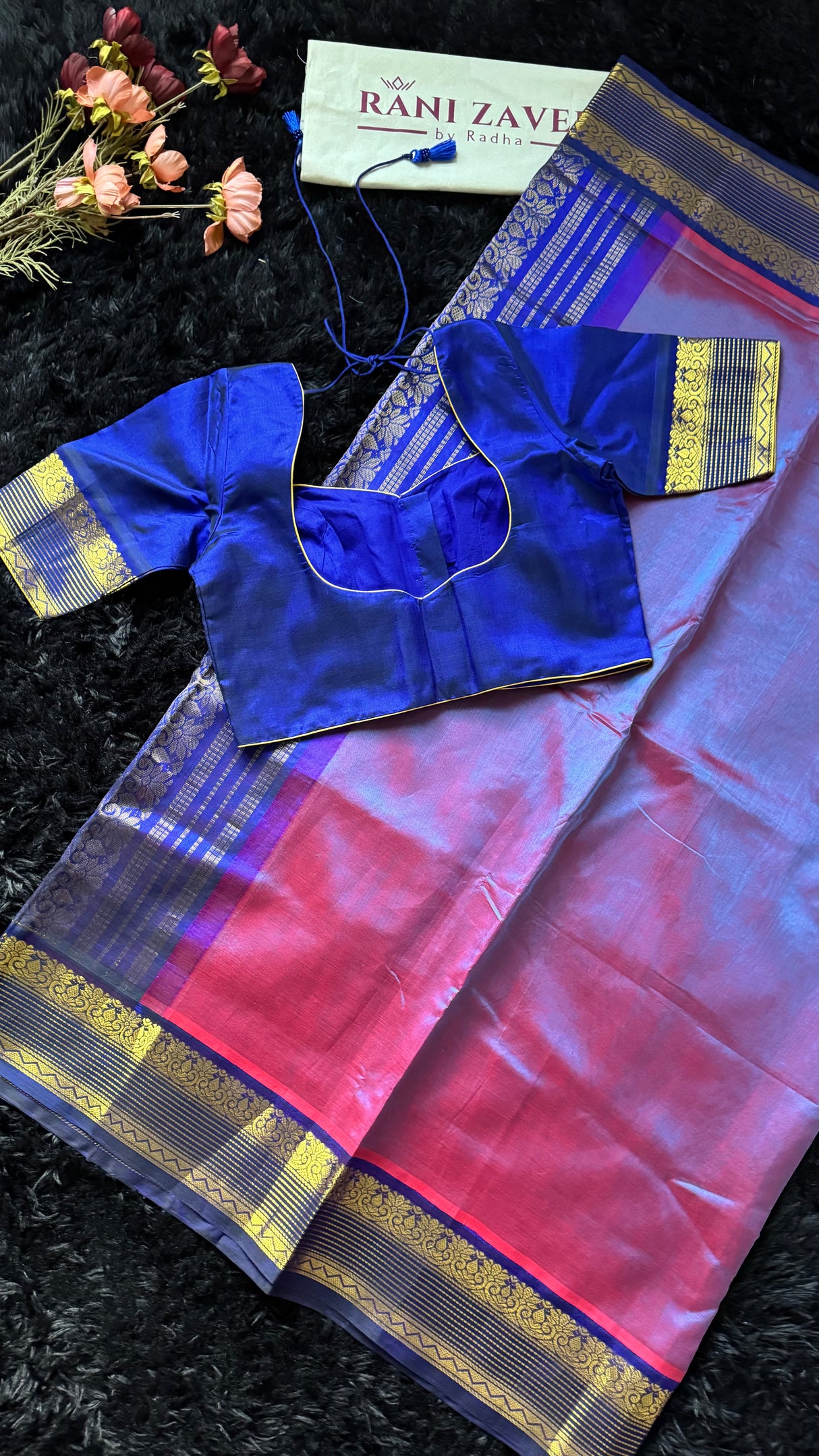 Lavender Royal Blue Combo Silk Cotton Kanchipuram
